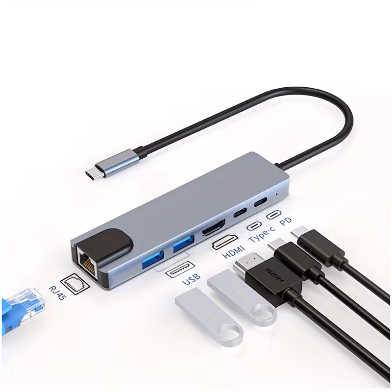 Hub adaptador multipuerto USB C 3.0 de 6 en 1