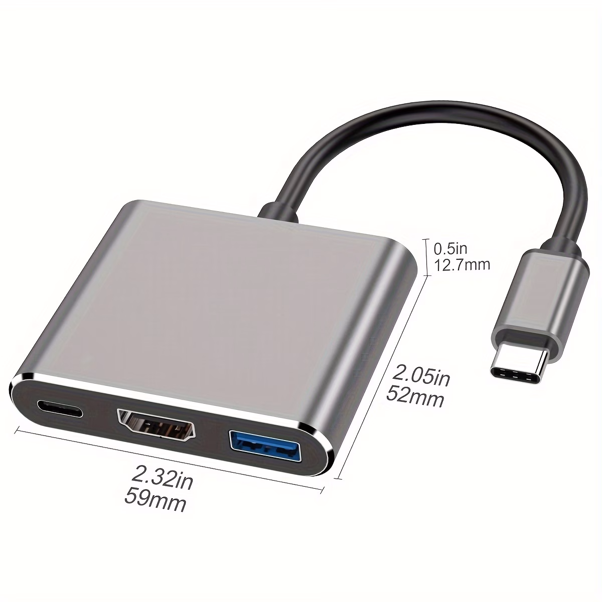 Hub USB C 3 en 1 con Salida Thunderbolt 3 a HDTV 4K, Puerto USB 3.0